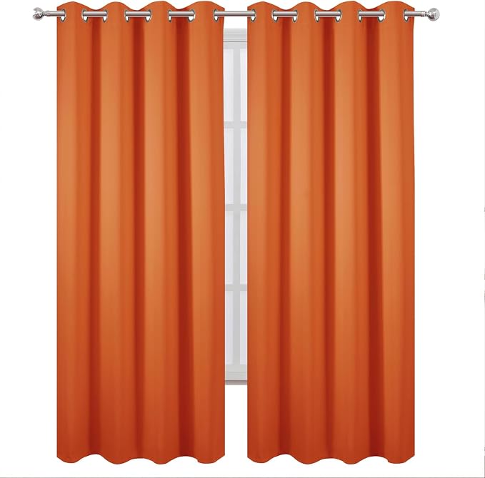 LEMOMO Blackout Curtains 52 x 120 Inch Long Orange Curtains Set of 2 Panels - Image 2