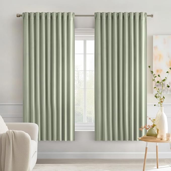 MIULEE Sage Green Back Tab Blackout Curtains 63 Inch Length 2 Panels Set by MIULEE