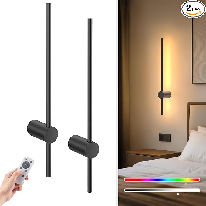 NIORSUN 24 Inch Battery Operated Wall Sconce Set of 2, 10 Colors Dimmable by NIORSUN