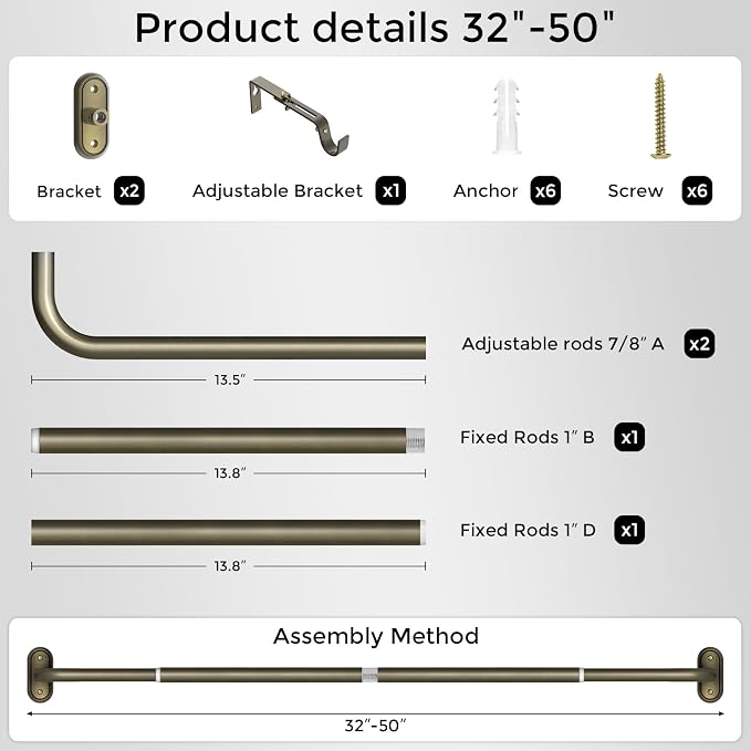 Curtain Rods 32-46 Inch, Antique Bronze Wrap Around Blackout Curtain Rods - Image 7