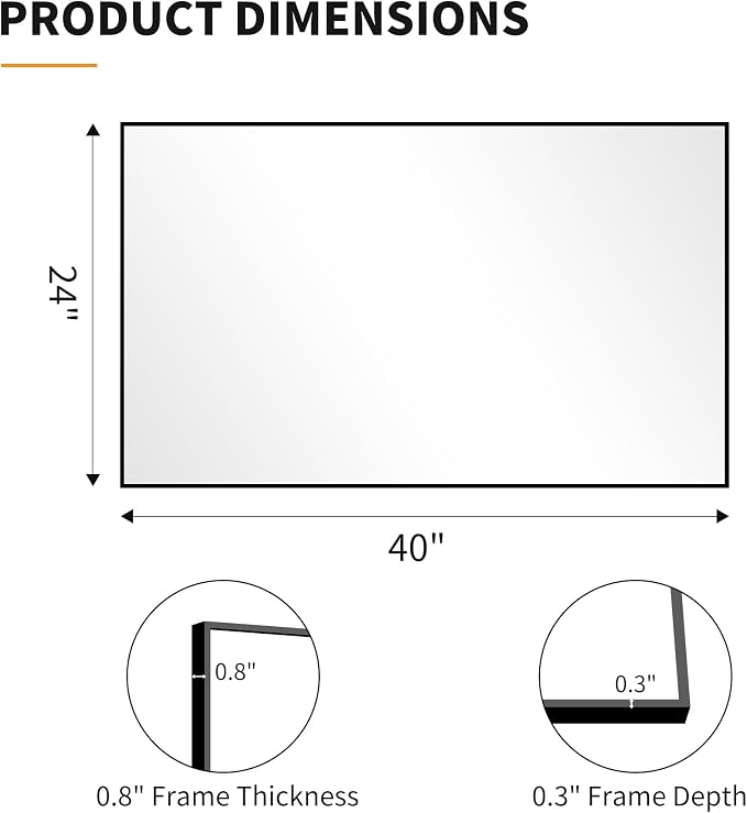 KOCUUY Bathroom Mirror, 24x40 Inch Black Mirror - Image 8