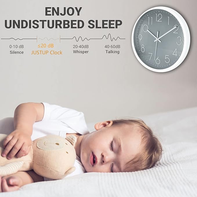 JUSTUP 12in Non-Ticking Wall Clock, Silent Battery Operated Wall Clock - Image 4