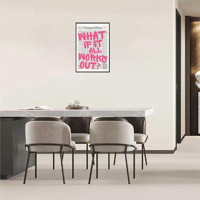 Drimiler Retro Newspaper Pink Font Poster What If It All Works Out Canvas Wall - Image 6