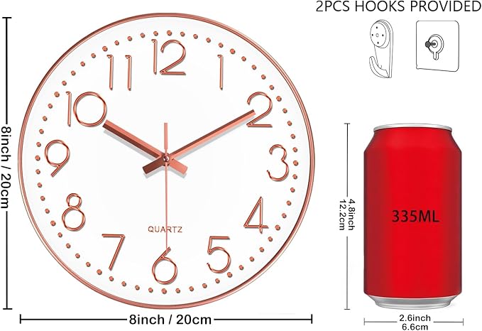 Silent Wall Clocks Battery Operated 8 Inch, Analog Wall Clock - Image 3