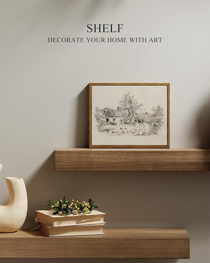 InSimSea Framed Canvas Wall Art, Vintage Sketch Landscape Painting, Rustic - Image 2