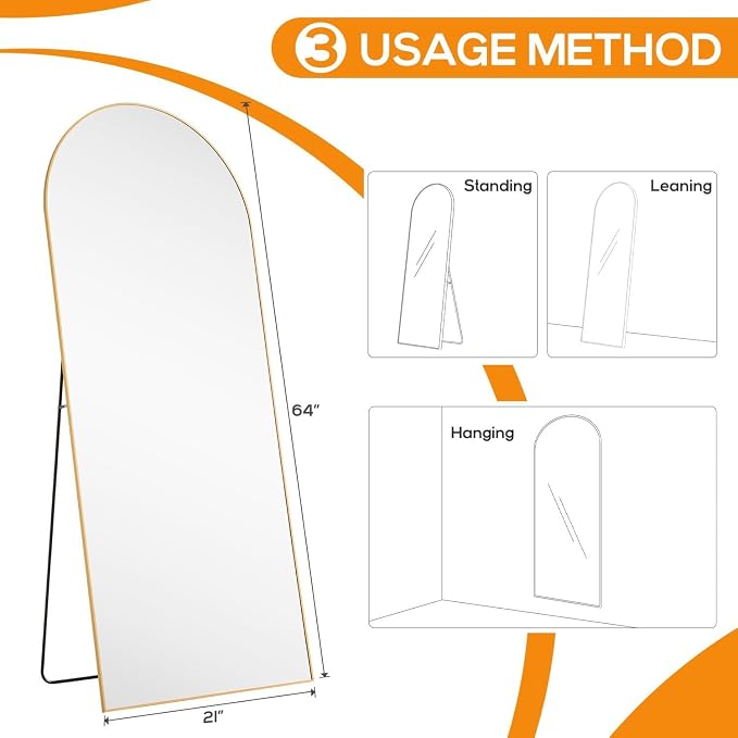 Arched Mirror Full Length, Upgraded 21"x64" Body Wall Mirrors - Image 4