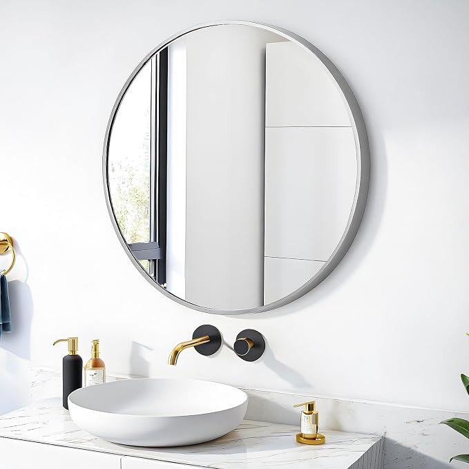 SCWF-GZ 24" Round Mirror Circle Wall Mounted Hanging or Against Wall Aluminum - Image 9