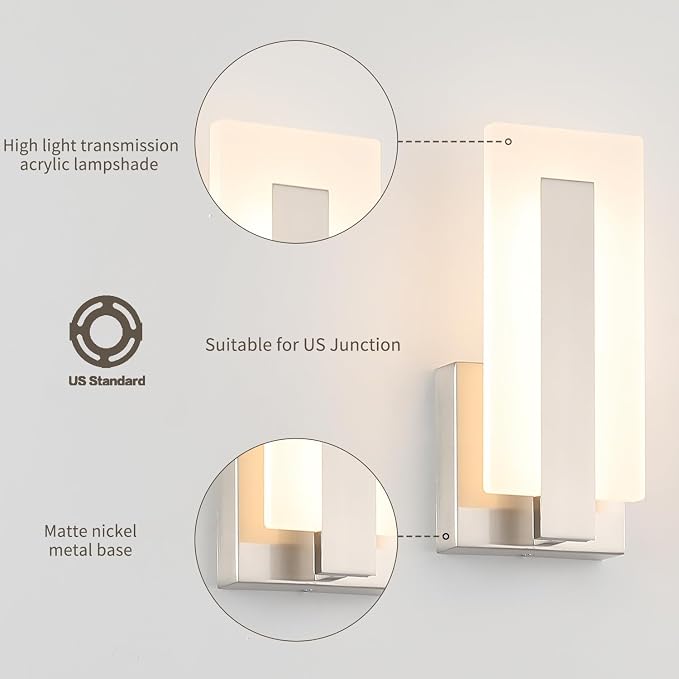 Joosenhouse Modern LED Wall Sconce Set of 2, Hardwired 3000K Warm White Light - Image 2
