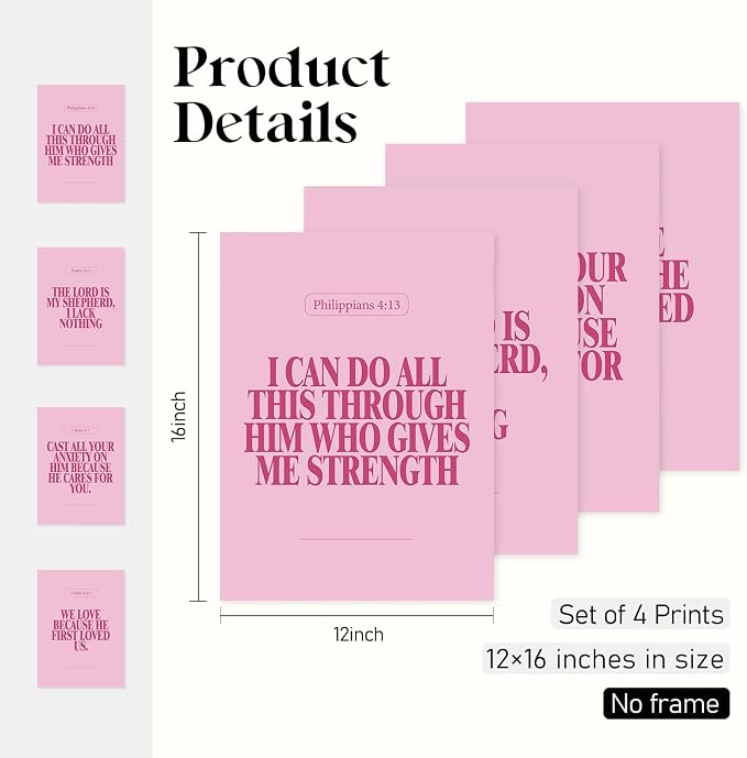 Locomiss Pink Christian Wall Art Decor Posters, Modern Bible Verse Prints - Image 2