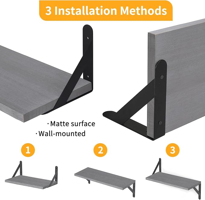 YGEOMER Floating Shelves for Wall, Different Sizes Gray Wall Shelves for Living - Image 4