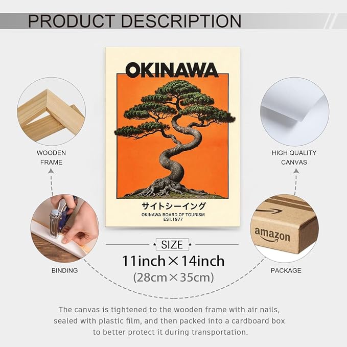 Japanese Framed Wall Art Okinawa Prints Vintage Japanese Bonsai Tree Picture - Image 2