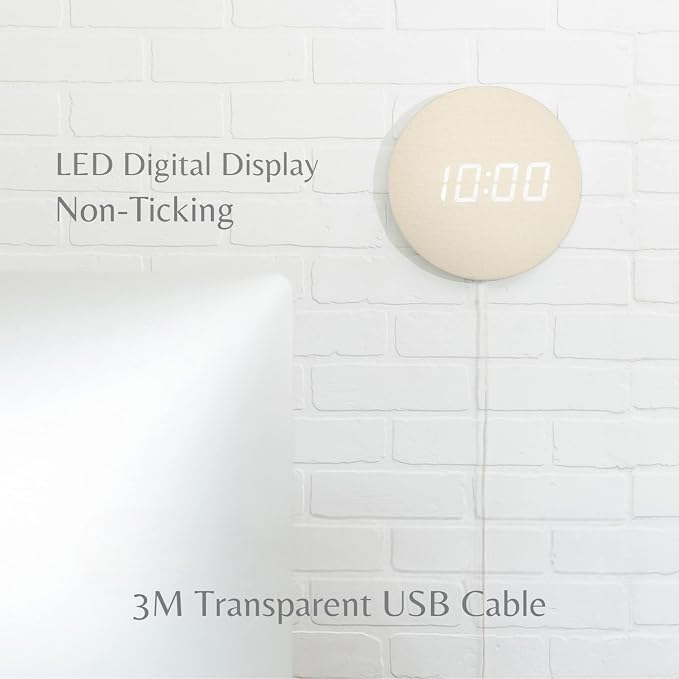 Minimalist LED Digital Wall Clock – USB Powered | Beige Lenin Style | 12/24 Hour - Image 4