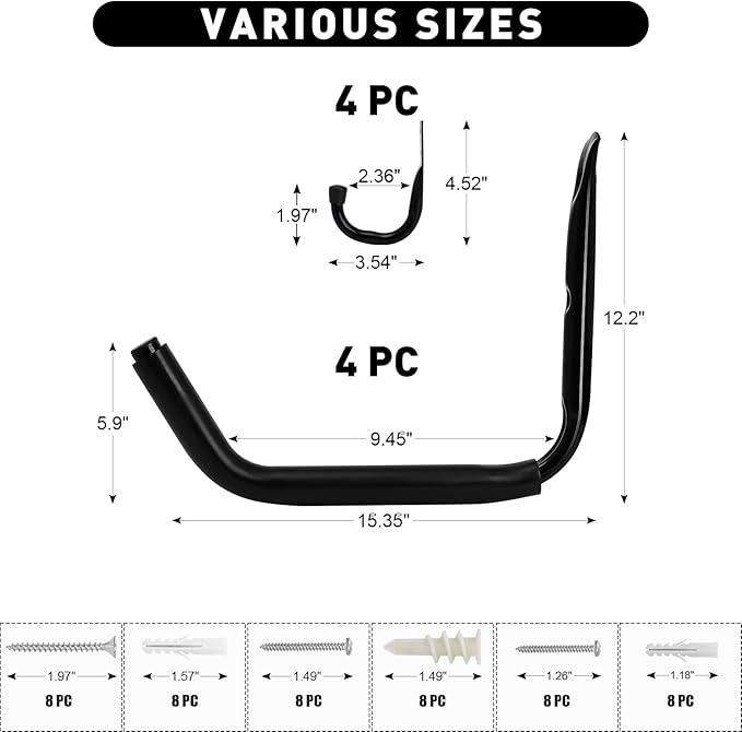 KURUI Heavy Duty Garage Storage Hooks, 100 LB Wall Mount Kayak Rack - Image 3