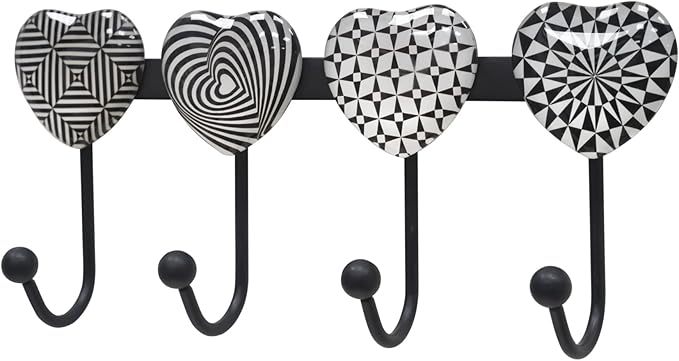 Coat Rack Wall Mounted with 4 Hooks, Heart Geometric Pattern Decorative Wall by BanllisDinoFunandSpaceAdventures
