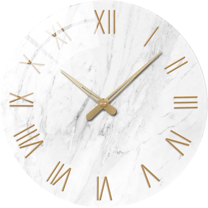 White Marble Large Clocks for Living Room Round Glass Wall Clock Battery by Constantplanet%E6%97%97%E8%88%B0%E5%BA%97