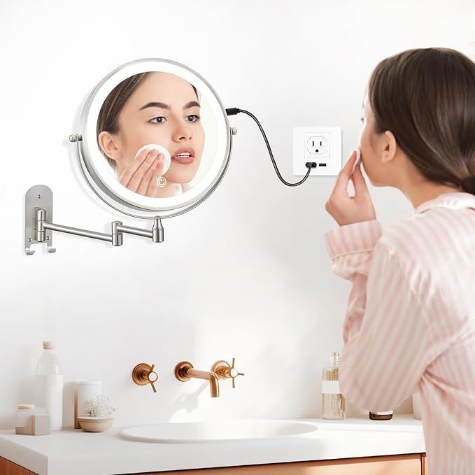 ALHAKIN 9" Wall Mounted Lighted Makeup Mirror, Rechargeable 1X/15X Magnifying - Image 9