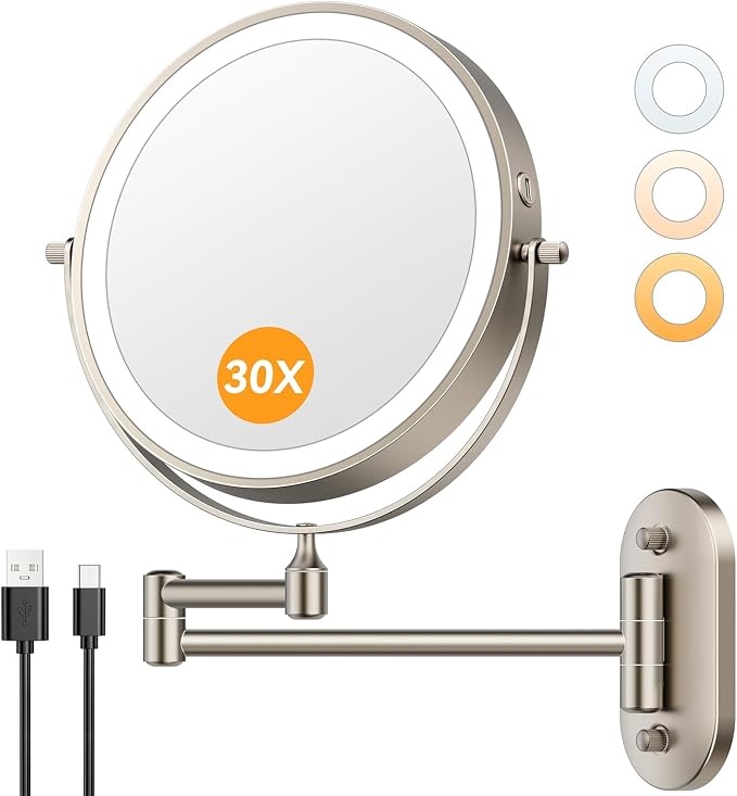 Auxmir 1X/30X Wall Mounted Lighted Makeup Mirror, Touch Dimmable 3 Color Lights by Auxmir