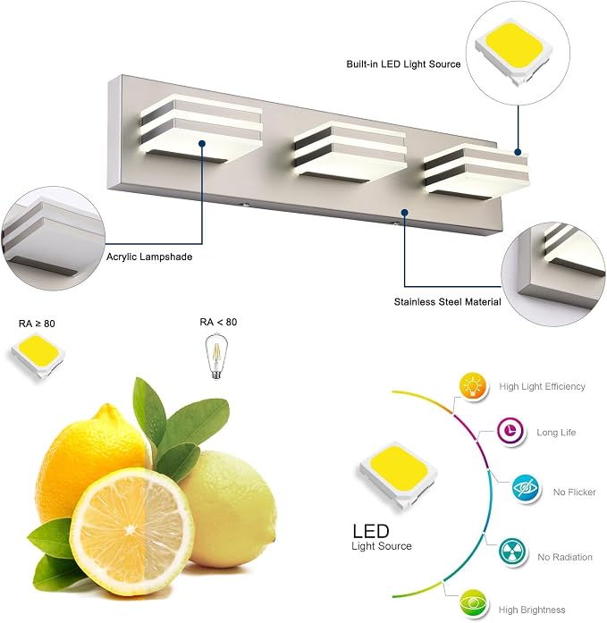 Brushed Nickel Vanity Lights for Bathroom Light Fixtures Adjust 3 Colors Modern - Image 5