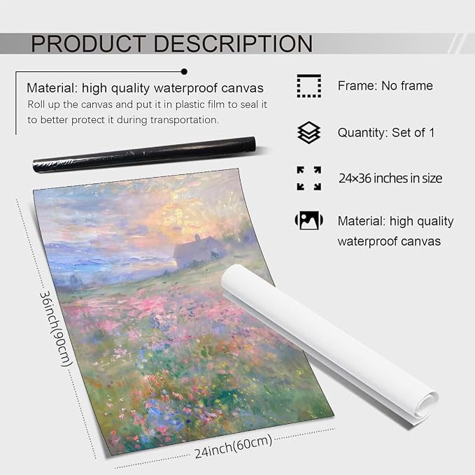 rumlud Pastel Nature Floral Poster Vintage French Country Landscape Wall Art - Image 2