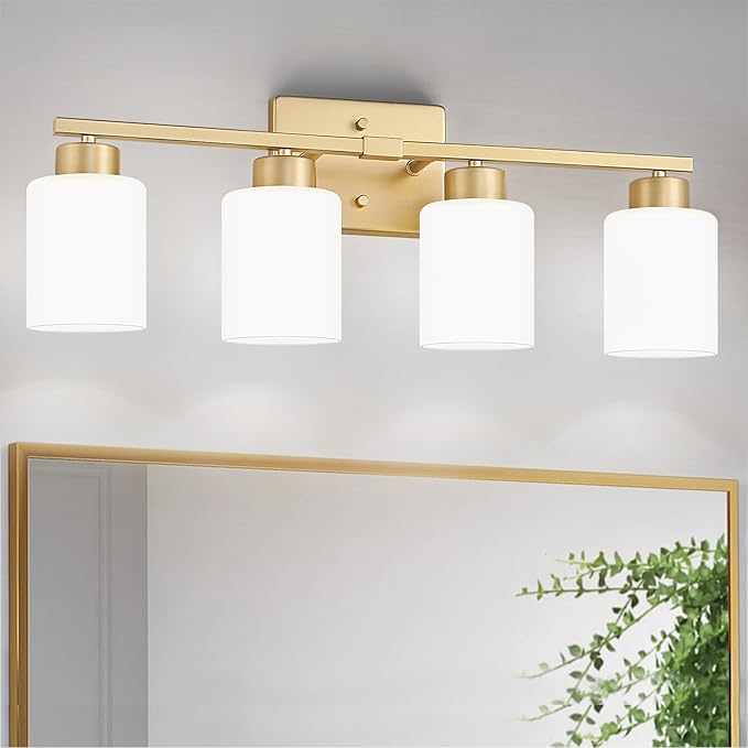 FonmYim Gold Bathroom Light Fixtures, 4-Light Modern Vanity Light Over Mirror by FonmYim