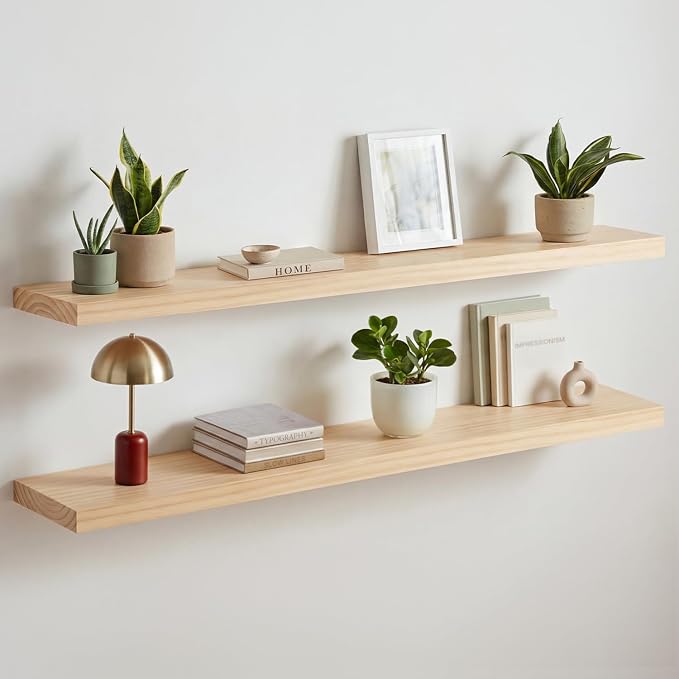 Homeforia 48 inch Natural Floating Shelf, High End Solid Real Wood 48inch Small by Homeforia