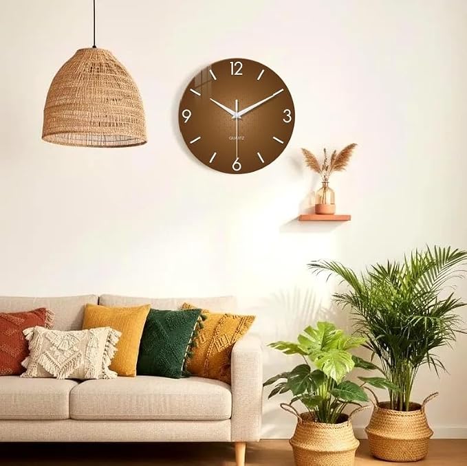 XFM Modern Wall Clock for Living Room Decor 24 Inch Large Brown Analog Wall - Image 3