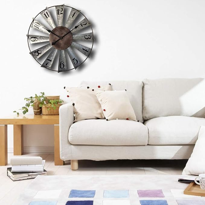 Mrocioa 24inch Windmill Distressed Metal Wall Clocks Rustic Large Decorative - Image 7