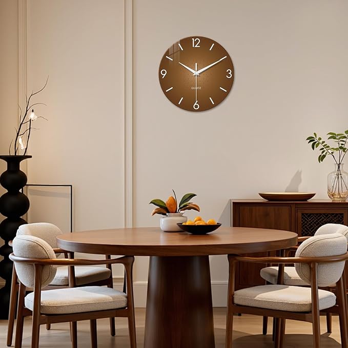 XFM Brown Wall Clock 12 Inch Modern Silent Wall Clocks Battery Operated Round - Image 4