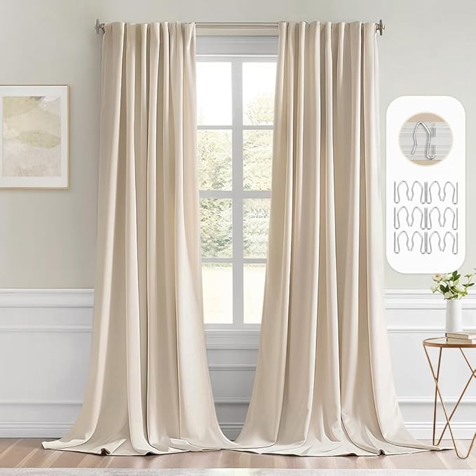 MIULEE Back Tab Cream Beige Curtains 96 Inch Long 2 Panels Set by MIULEE