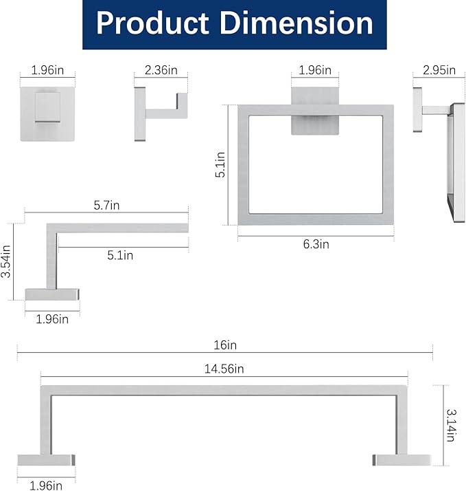 Brushed Nickel Towel Rack for Bathroom Wall Mounted, Bathroom Accessory Set - Image 4