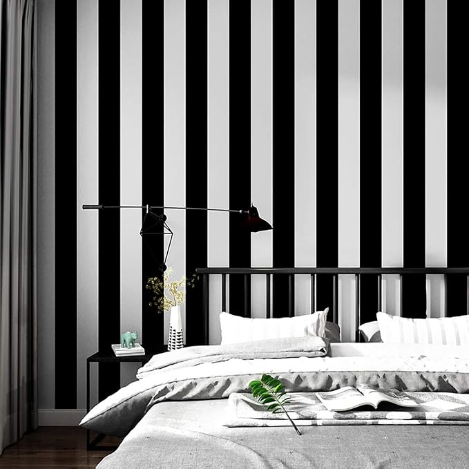 Guvana Striped Peel and Stick Wallpaper Black and White Self-Adhesive Wallpaper - Image 5