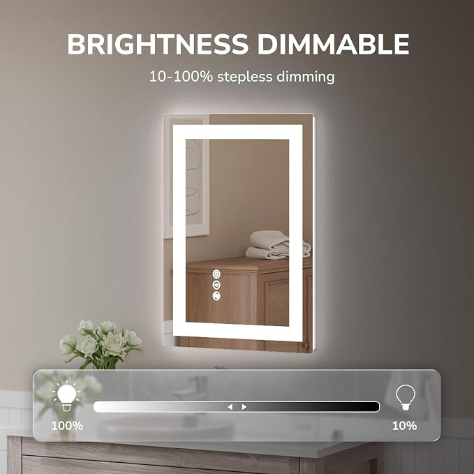 USHOWER LED Bathroom Mirror 20x28 Inch Tempered Glass - Image 3