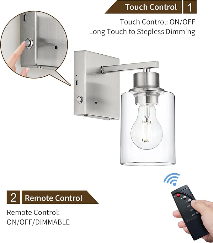 Rayogale Wireless Wall Sconces, Nickel Battery Operated Wall Sconce Set of 2 - Image 3