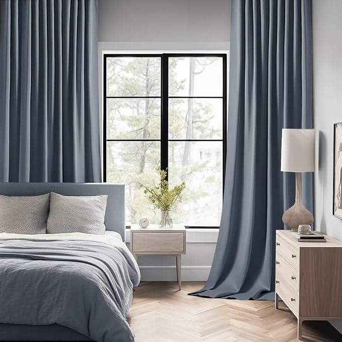 MIULEE Stone Blue Back Tab Blackout Curtain 96 Inch Long 2 Panels Set - Image 2