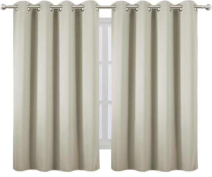 LEMOMO Blackout Curtains 66 x 54 Inch Long Light Beige Curtains Set of 2 Panels - Image 2