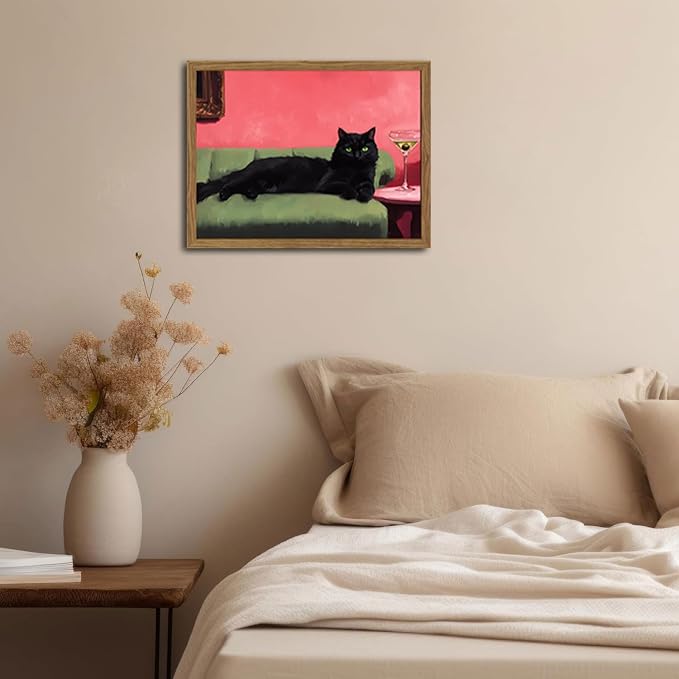 Cute Black Cat With Martini Wall Art Funny Animal Wall Decor Quirky Whimsical - Image 5