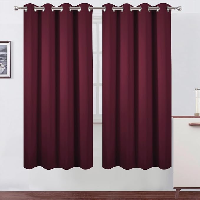 LEMOMO Blackout Curtains 66 x 72 Inch Long Burgundy Red Curtains Set of 2 by Lemomo