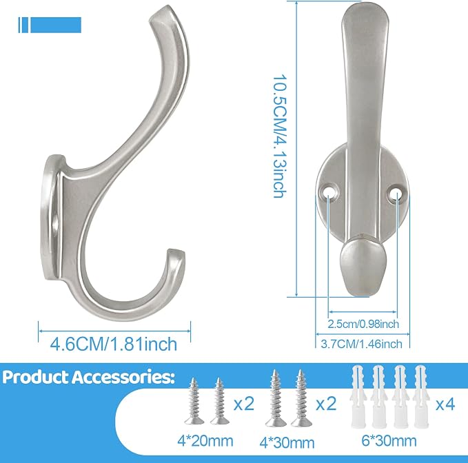 4 Pack Coat Hooks Wall Mount Heavy Duty Utility Retro Double Hooks - Image 3