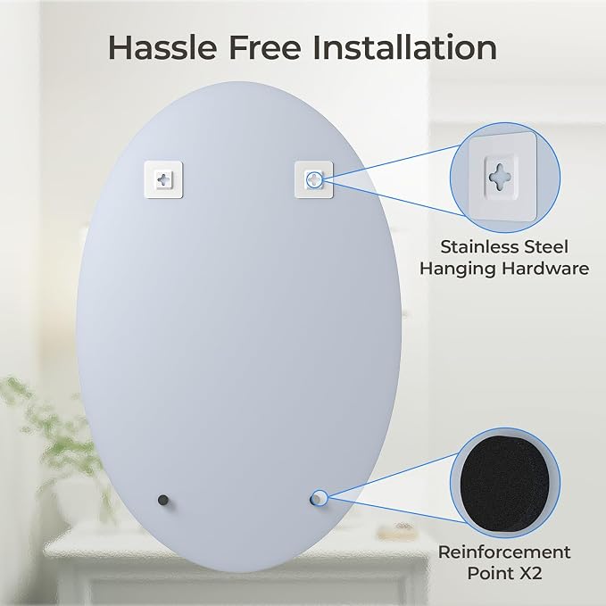USHOWER Bathroom Mirror for Over Sink, 24x36 Inch Oval Frameless Mirror - Image 3
