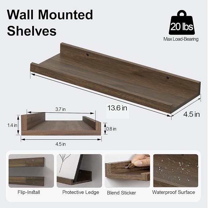 Floating Shelves for Wall Decor, Wall Mounted Wood Storage Shelf for Bedroom - Image 3