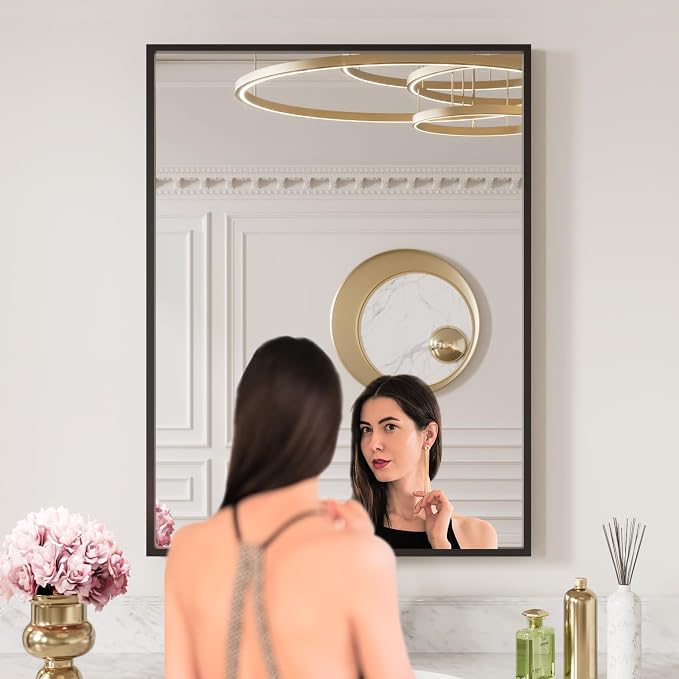 LOAAO 24"X32" Black Rectangle Bathroom Mirror Wall, Matte Black Aluminum Alloy - Image 2