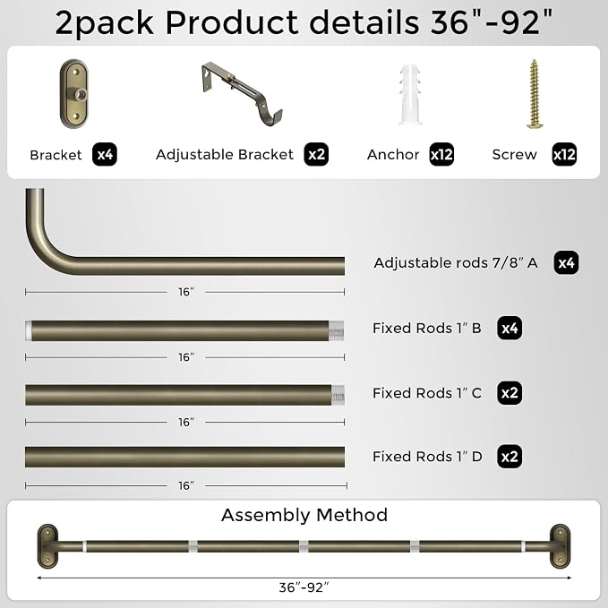 2 Pack Curtain Rods 36-88 Inch, Antique Bronze Wrap Around Blackout Curtain Rods - Image 7