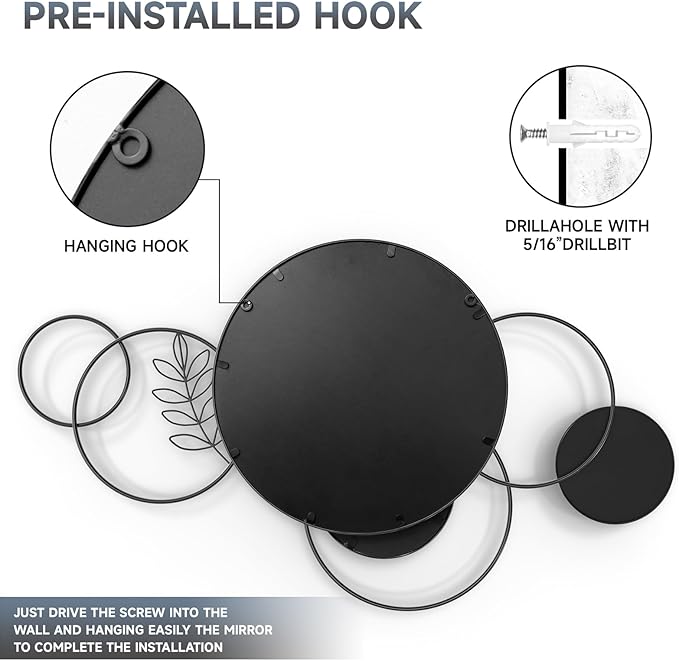Wall Mirror Decorative, Print Round Decorative Mirrors, Large Decor Metal Wall - Image 5