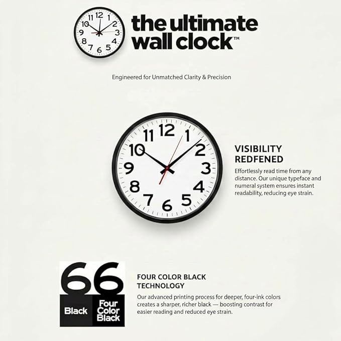 Ultimate Wall Clock | 10 Inch | Silent | Round | Quartz | Black | Kitchen | - Image 2