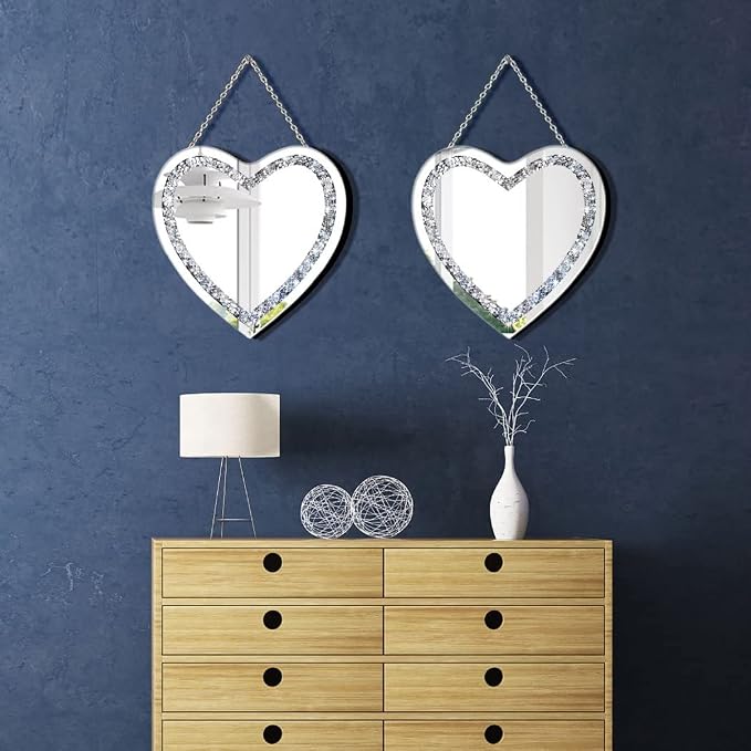 DMDFIRST Heart Shaped Silver Glass Mirror 2 Pack 12x12inch Crystal Crush - Image 3