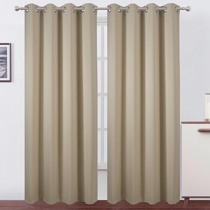 LEMOMO Blackout Curtains 52 x 90 Inch Long Beige Curtains Set of 2 Panels Room by Lemomo