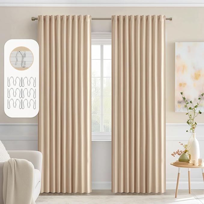MIULEE Back Tab Beige Curtains 90 Inch Long 2 Panels Set by MIULEE