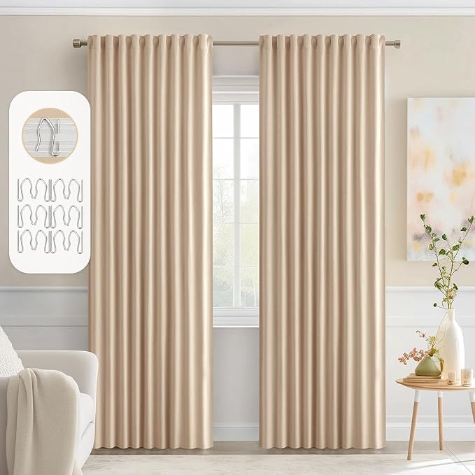 MIULEE Beige Back Tab Blackout Curtains 72 Inch Length 2 Panels Set by MIULEE