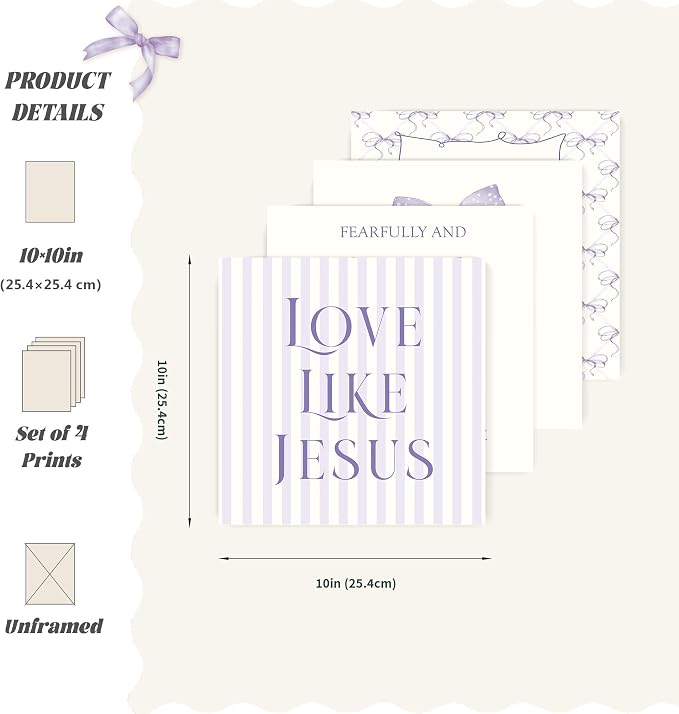 LARTSFRO Coquette Purple Bow Jesus Wall Art Decor Posters, Inspirational Bible - Image 2