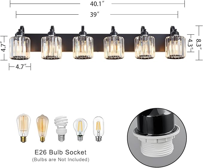 Black Crystal Bathroom Vanity Lights Fixtures 6 Light Over Mirror Modern Matte - Image 3